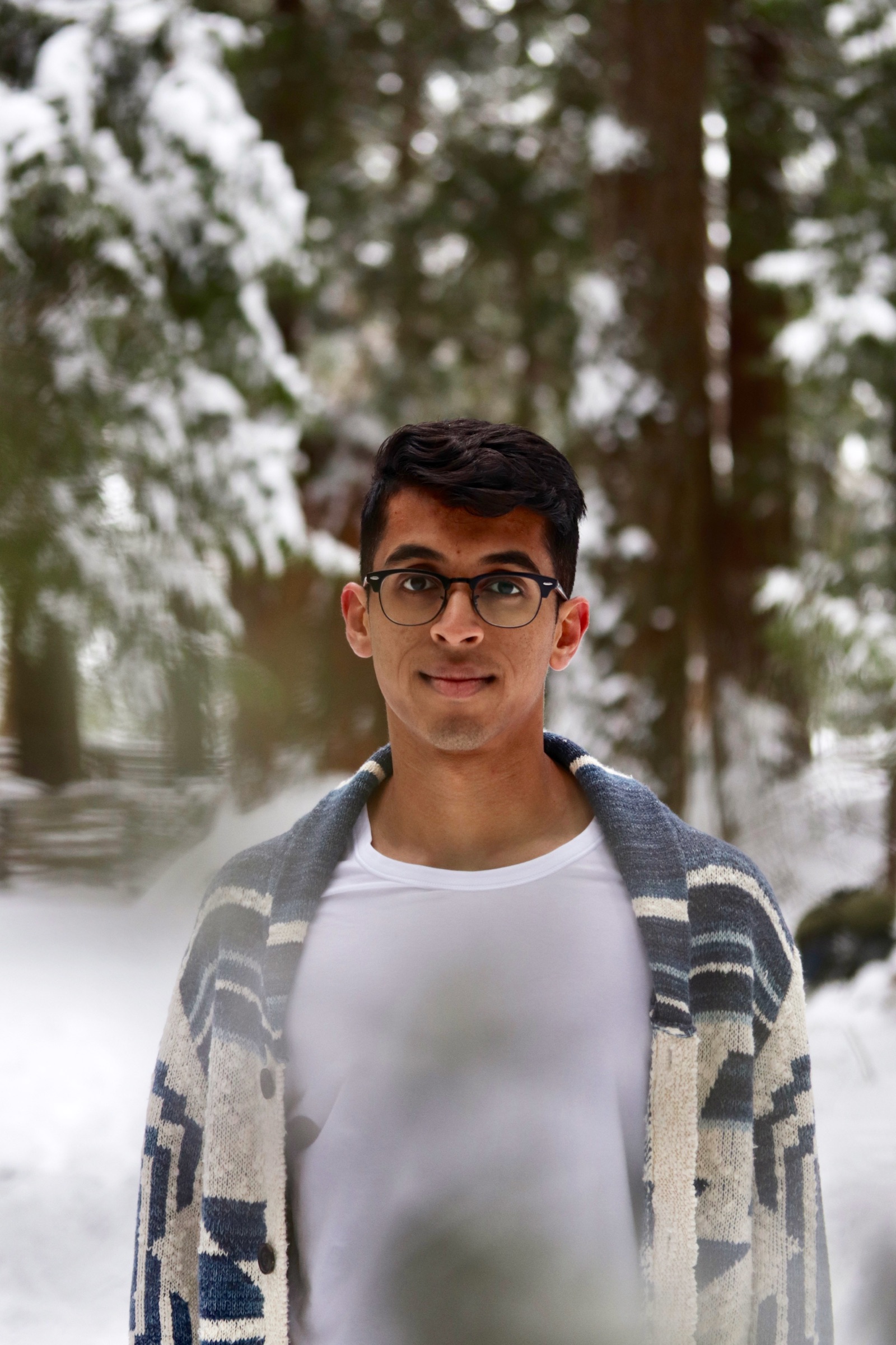 Male solo portrait in snow national park